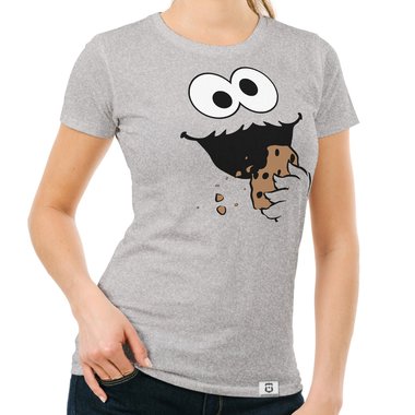 Damen T-Shirt - Keks Monster weiss-schwarz XXL