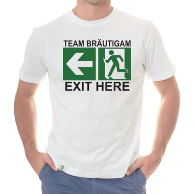 Herren JGA T-Shirt - Team Brutigam - Exit here weiss-schwarz 5XL