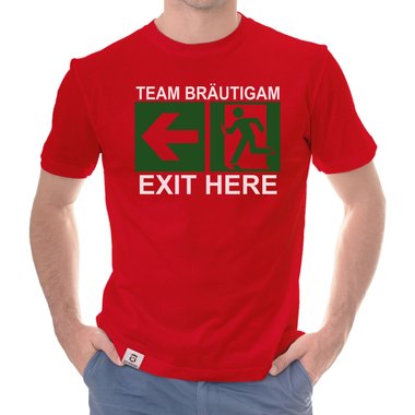 Herren JGA T-Shirt - Team Brutigam - Exit here weiss-schwarz 5XL