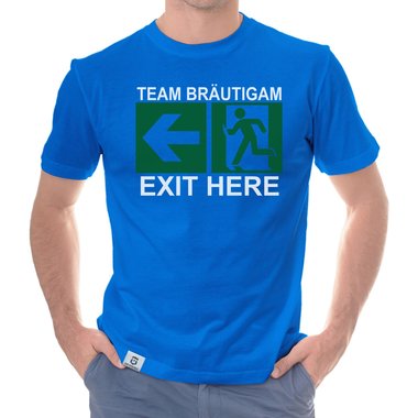 Herren JGA T-Shirt - Team Brutigam - Exit here weiss-schwarz 5XL