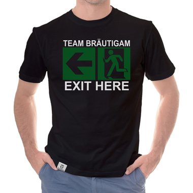 Herren JGA T-Shirt - Team Brutigam - Exit here weiss-schwarz 5XL