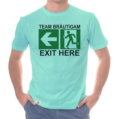Herren JGA T-Shirt - Team Brutigam - Exit here weiss-schwarz 5XL