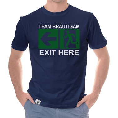 Herren JGA T-Shirt - Team Brutigam - Exit here weiss-schwarz 5XL