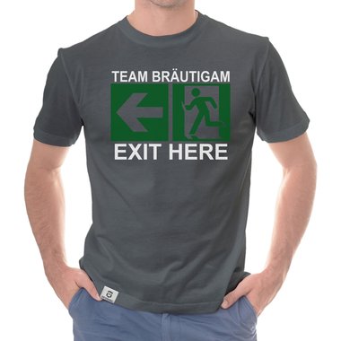 Herren JGA T-Shirt - Team Brutigam - Exit here weiss-schwarz 5XL
