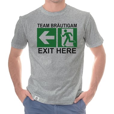 Herren JGA T-Shirt - Team Brutigam - Exit here weiss-schwarz 5XL