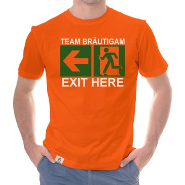 Herren JGA T-Shirt - Team Brutigam - Exit here weiss-schwarz 5XL