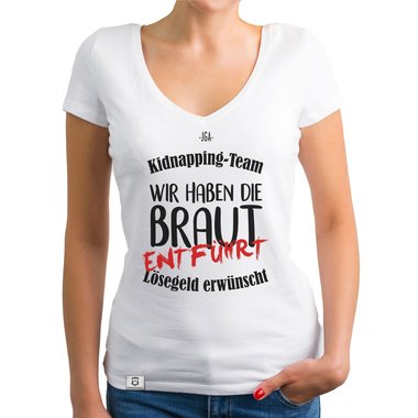 Damen T-Shirt V-Ausschnitt - JGA Kidnapping Team