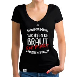 Damen T-Shirt V-Ausschnitt - JGA Kidnapping Team