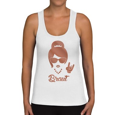 Damen JGA Tank Top - Braut Rock N`Roll weiss-schwarzglitzer XXL