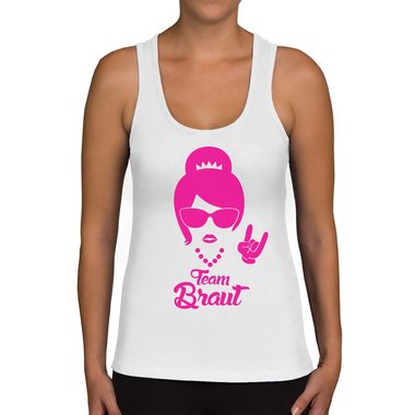 Damen JGA Tank Top - Team Braut - Rock N�Roll hellgrau-fuchsia XS