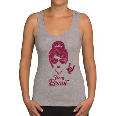 Damen JGA Tank Top - Team Braut - Rock N�Roll hellgrau-fuchsia XS