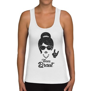 Damen JGA Tank Top - Team Braut - Rock N�Roll weiss-schwarzglitzer XXL