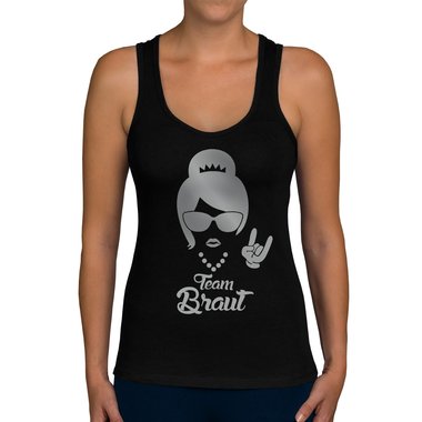 Damen JGA Tank Top - Team Braut - Rock N�Roll weiss-schwarzglitzer XXL