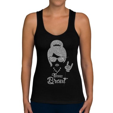 Damen JGA Tank Top - Team Braut - Rock N�Roll weiss-schwarzglitzer XXL