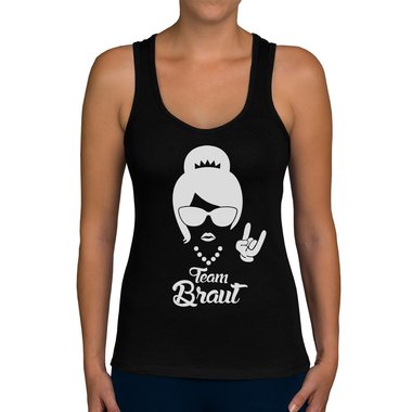 Damen JGA Tank Top - Team Braut - Rock N�Roll weiss-schwarzglitzer XXL