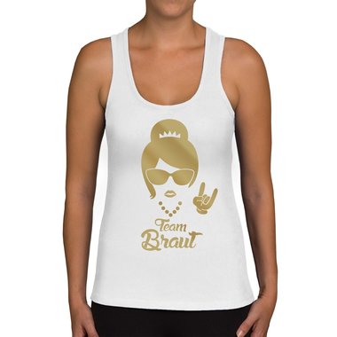 Damen JGA Tank Top - Team Braut - Rock N�Roll weiss-schwarzglitzer XXL