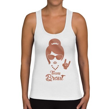 Damen JGA Tank Top - Team Braut - Rock N�Roll weiss-schwarzglitzer XXL