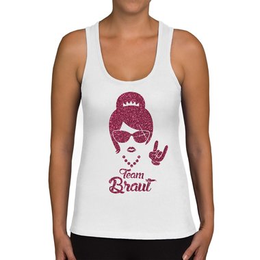 Damen JGA Tank Top - Team Braut - Rock N�Roll weiss-schwarzglitzer XXL