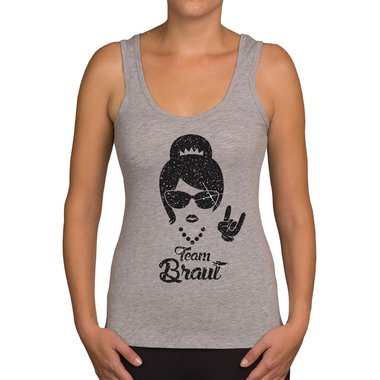 Damen JGA Tank Top - Team Braut - Rock N�Roll weiss-schwarzglitzer XXL