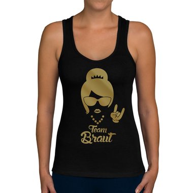 Damen JGA Tank Top - Team Braut - Rock N�Roll weiss-schwarzglitzer XXL