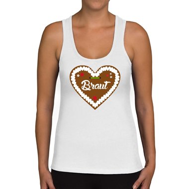 Damen JGA Tank Top - Lebkuchen Braut weiss-braun XXL