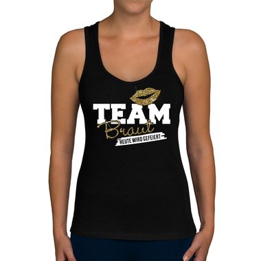 Damen JGA Tank Top - Team Braut - Heute wird gefeiert hellgrau-fuchsia XS