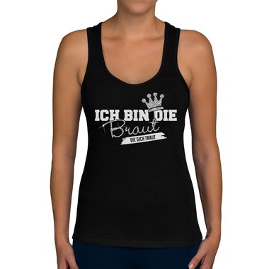 Damen JGA Tank Top - Ich bin die Braut - Die sich traut weiss-rotglitzer XXL