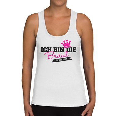 Damen JGA Tank Top - Ich bin die Braut - Die sich traut weiss-rotglitzer XXL