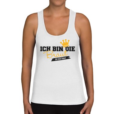 Damen JGA Tank Top - Ich bin die Braut - Die sich traut weiss-rotglitzer XXL