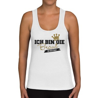 Damen JGA Tank Top - Ich bin die Braut - Die sich traut weiss-rotglitzer XXL
