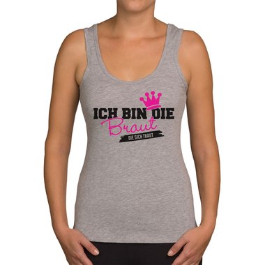 Damen JGA Tank Top - Ich bin die Braut - Die sich traut weiss-rotglitzer XXL