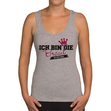Damen JGA Tank Top - Ich bin die Braut - Die sich traut weiss-rotglitzer XXL