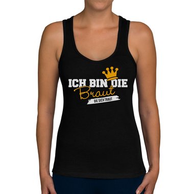 Damen JGA Tank Top - Ich bin die Braut - Die sich traut weiss-rotglitzer XXL