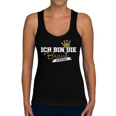 Damen JGA Tank Top - Ich bin die Braut - Die sich traut weiss-rotglitzer XXL