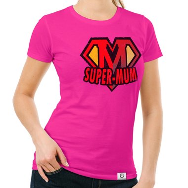 Damen Muttertags T-Shirt - Super Mum weiss-rot XXL
