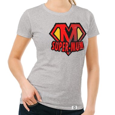 Damen Muttertags T-Shirt - Super Mum weiss-rot XXL