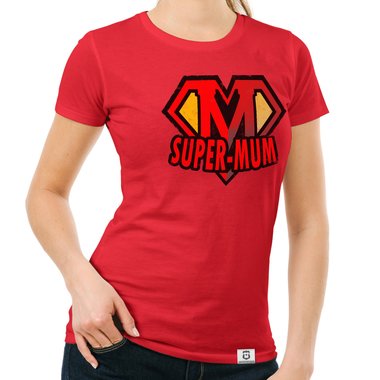 Damen Muttertags T-Shirt - Super Mum weiss-rot XXL