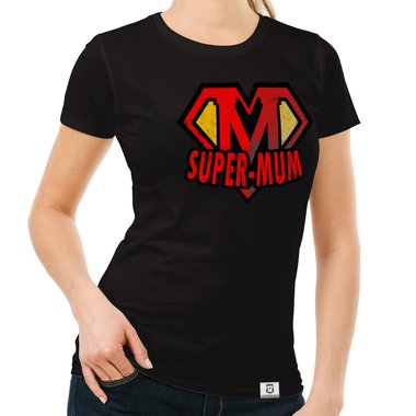Damen Muttertags T-Shirt - Super Mum weiss-rot XXL