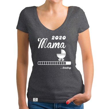 Damen T-Shirt V-Ausschnitt - Mama 2020 loading weiss-silberglitzer XXL