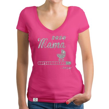 Damen T-Shirt V-Ausschnitt - Mama 2020 loading weiss-silberglitzer XXL
