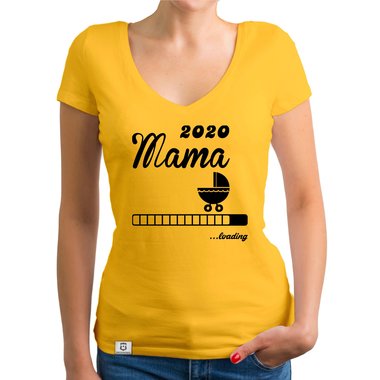 Damen T-Shirt V-Ausschnitt - Mama 2020 loading weiss-silberglitzer XXL