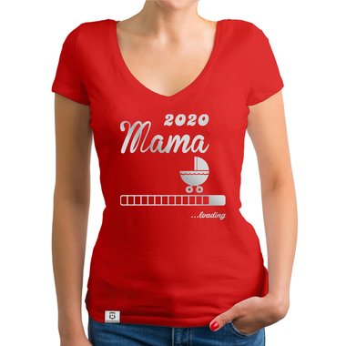 Damen T-Shirt V-Ausschnitt - Mama 2020 loading weiss-silberglitzer XXL