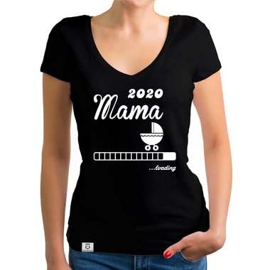 Damen T-Shirt V-Ausschnitt - Mama 2020 loading weiss-silberglitzer XXL