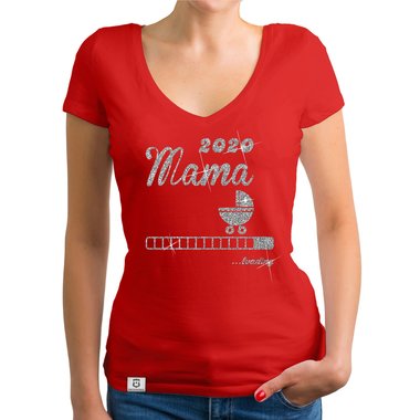 Damen T-Shirt V-Ausschnitt - Mama 2020 loading weiss-silberglitzer XXL
