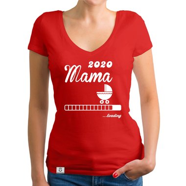 Damen T-Shirt V-Ausschnitt - Mama 2020 loading weiss-silberglitzer XXL