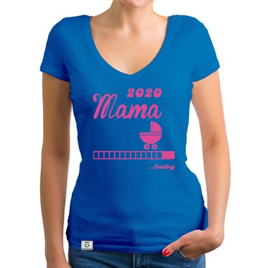 Damen T-Shirt V-Ausschnitt - Mama 2020 loading weiss-silberglitzer XXL