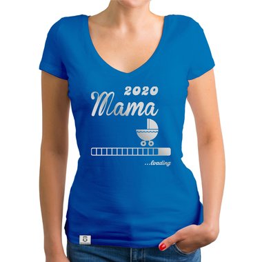 Damen T-Shirt V-Ausschnitt - Mama 2020 loading weiss-silberglitzer XXL
