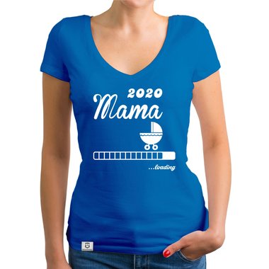 Damen T-Shirt V-Ausschnitt - Mama 2020 loading weiss-silberglitzer XXL