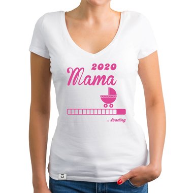 Damen T-Shirt V-Ausschnitt - Mama 2020 loading weiss-silberglitzer XXL
