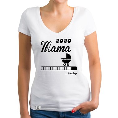 Damen T-Shirt V-Ausschnitt - Mama 2020 loading weiss-silberglitzer XXL